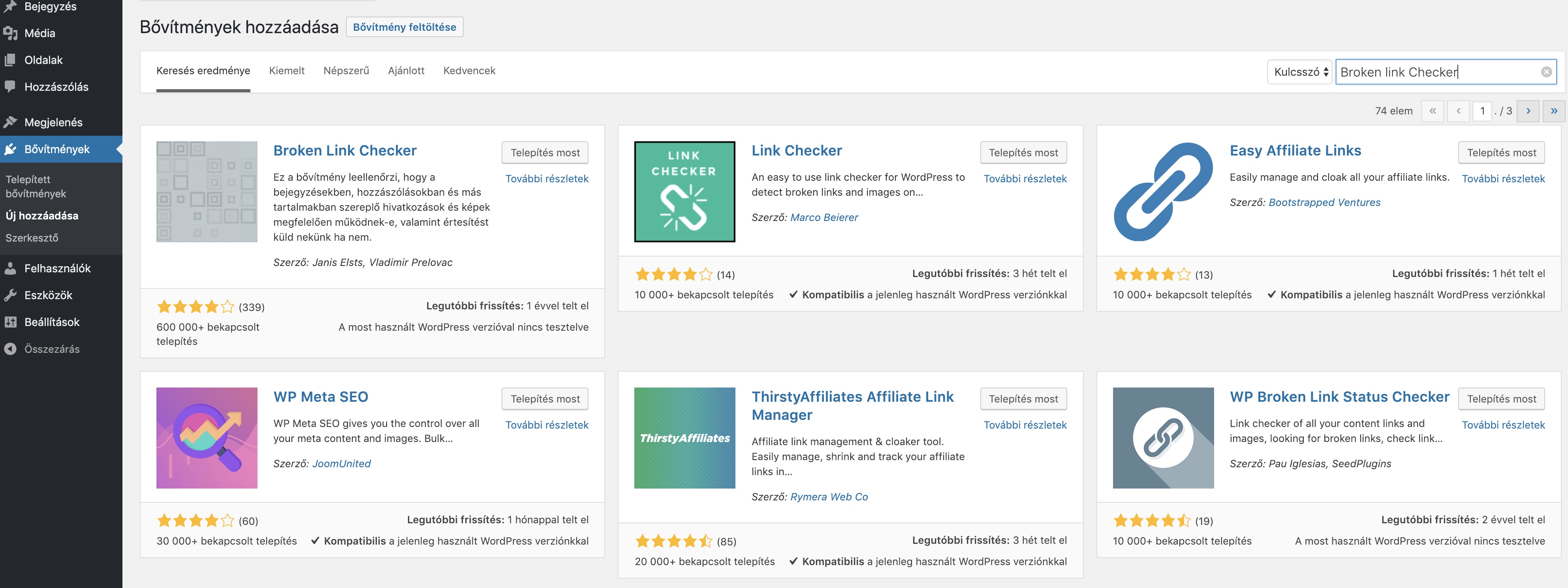 Broken link checker telepítése
